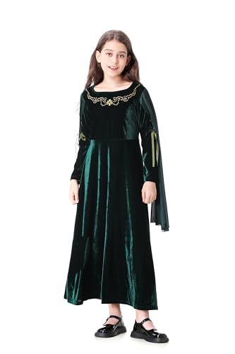 DELIVESS Mittelalterliches Kleid für Mädchen und Mädchen, Renaissance-Prinzessin für Kinder, Halloween, Kordelzug-Outfit, Kostüm (Diamantgrün, 4–6 Jahre) von DELIVESS