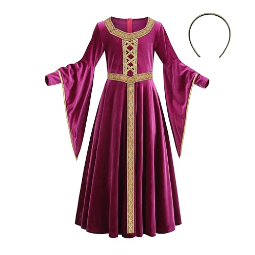 DELIVESS Mittelalterliches Kleid für Mädchen und Mädchen, Renaissance-Prinzessin für Kinder, Halloween-Outfit, Kostüm, 2 Stück (Rosa, 6–8 Jahre) von DELIVESS