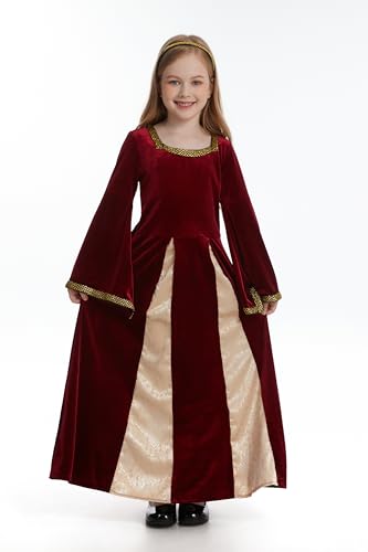 DELIVESS Mittelalterliches Kleid für Mädchen und Mädchen, Renaissance-Prinzessin für Kinder, Halloween-Outfit, Kostüm, 2-teilig, Weinrot, 4–6 Jahre DELIVESS Mittelalterliches Kleid für Mädchen und Mädchen, Renaissance-Prinzessin für Kinder, Halloween-Outfit, Kostüm, 2-teilig, Weinrot, 4–6 Jahre von DELIVESS