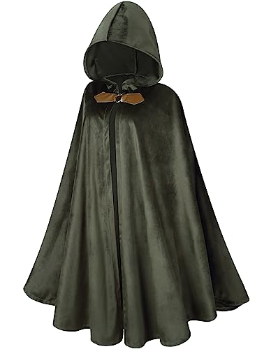 DELIVESS Renaissance Kapuzenumhang Hexenumhang mit Kapuze Herren Mittelalter Hobbit Halloween-Kostüm (129,5 cm, Grün) von DELIVESS