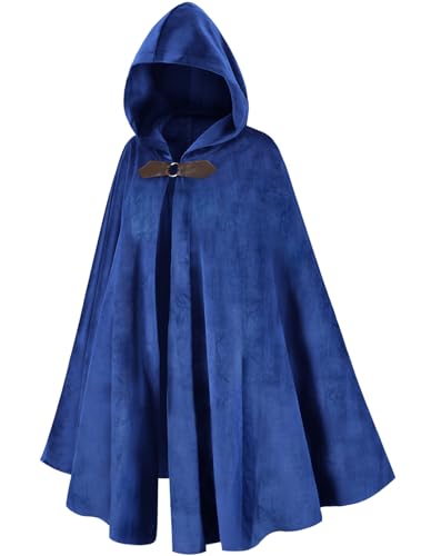 DELIVESS Renaissance-Umhang, mittelalterlicher Kapuzenumhang für Erwachsene, viktorianisches Halloween-Party-Kostüm (99,1 cm, Königsblau) von DELIVESS