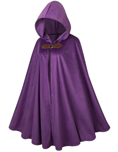 DELIVESS Renaissance-Umhang mit Kapuze, Mittelalter-Umhang, Karnevals-Umhang, Vampir-Hexe, Halloween-Party-Kostüm (129,5 cm, Lila) von DELIVESS