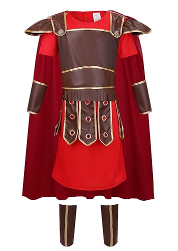 DELIVESS Römischer Krieger-Kostüm für Kinder, Halloween-Kostüm mit mehreren Accessoires und Umhang-Rollenspiel-Party (rot, 4–5 Jahre) von DELIVESS