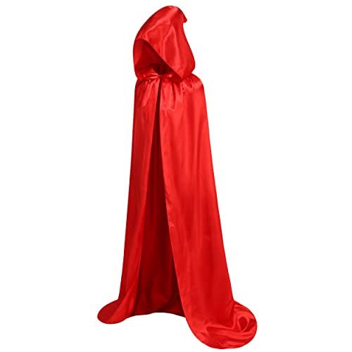 DELIVESS Umhang mit Kapuze, Unisex, für Erwachsene, einfarbig, volle Länge, Halloween, Weihnachten, Kostüm, Party, Umhang (150 cm, rot) von DELIVESS