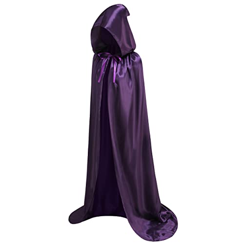 DELIVESS Umhang mit Kapuze für Erwachsene, Unisex, einfarbig, volle Länge, Halloween, Weihnachten, Kostüm, Party, Umhang (109,2 cm, Dunkelviolett) von DELIVESS