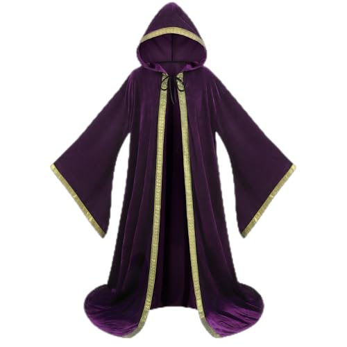 DELIVESS Unisex Samt Zauberer Robe Zauberer Umhang Cosplay Renaissance Kostüm Halloween (160 cm, Lila) von DELIVESS