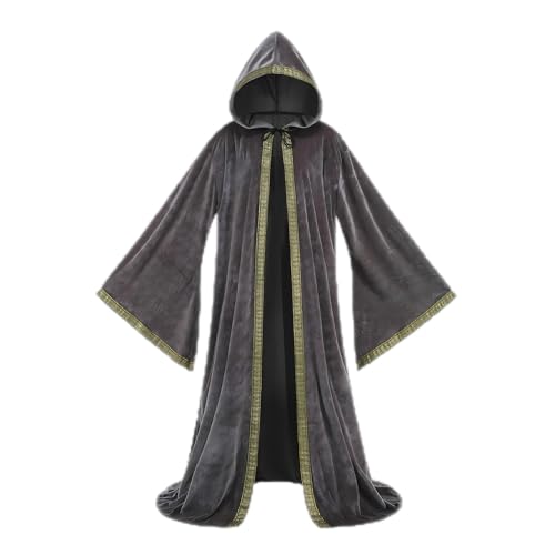 DELIVESS Unisex Samt-Zauberer-Umhang, Zauberer-Umhang, Cosplay, Renaissance-Kostüm, Halloween (140 cm, Grau) von DELIVESS