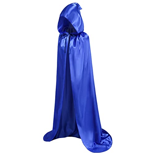 DELIVESS Unisex-Umhang mit Kapuze, einfarbig, volle Länge, Halloween, Weihnachten, Kostüm, Party, Umhang (109,2 cm, blau) von DELIVESS