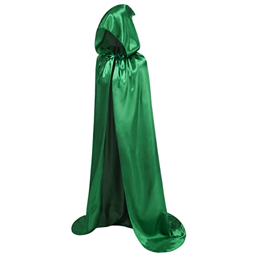 DELIVESS Unisex-Umhang mit Kapuze, einfarbig, volle Länge, Halloween, Weihnachten, Kostüm, Party, Umhang (109,2 cm, grün) von DELIVESS