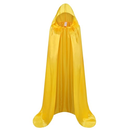DELIVESS Unisex-Umhang mit Kapuze, einfarbig, volle Länge, Halloween, Weihnachten, Kostüm, Party, Umhang (129,5 cm, gelb) von DELIVESS