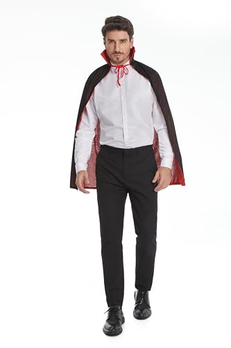 DELIVESS Vampirkostüm, Halloween, Vampirumhang, Erwachsene, zweiseitig, wendbar, hoher Kragen, Zauberer, Kapuzenumhang (140 cm, Schwarz und Rot) von DELIVESS