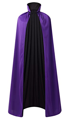 DELIVESS Vampirkostüm, Halloween, Vampirumhang, Erwachsene, zweiseitig, wendbar, hoher Kragen, Zauberer, Kapuzenumhang (150 cm, Schwarz und Lila) von DELIVESS