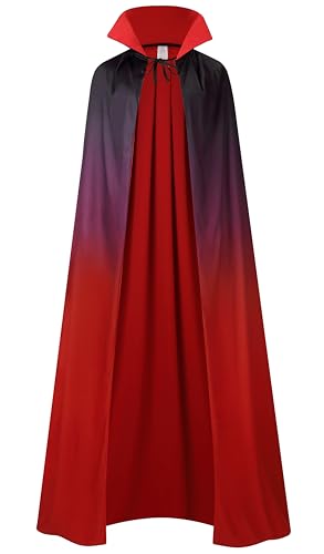 DELIVESS Vampirkostüm, Halloween, Vampirumhang, Erwachsene, zweiseitig, wendbar, hoher Kragen, Zauberer, Kapuzenumhang (150 cm, schwarz-roter Farbverlauf) von DELIVESS