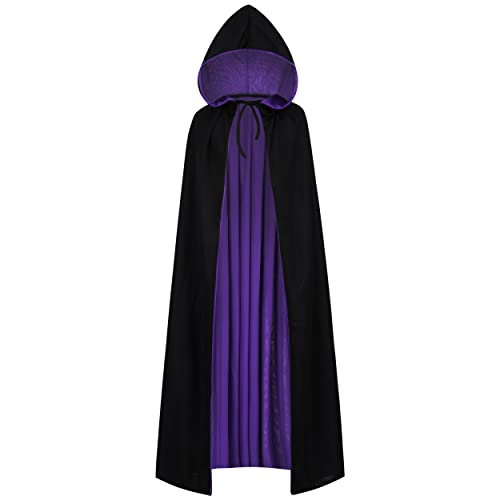 DELIVESS Vampirkostüm, Halloween, Vampirumhang für Erwachsene, zweiseitig, wendbar, hoher Kragen, Zauberer, Kapuzenumhang (150 cm, schwarz und lila, mit Kapuze) von DELIVESS
