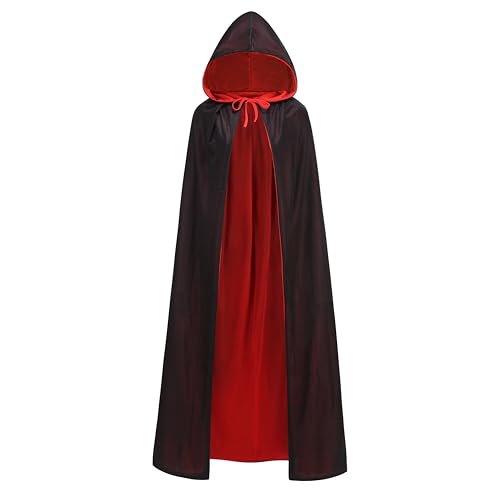 DELIVESS Vampirkostüm, Halloween, Vampirumhang für Erwachsene, zweiseitig, wendbar, hoher Kragen, Zauberer, Kapuzenumhang (90 cm, schwarz und rot, mit Kapuze) von DELIVESS