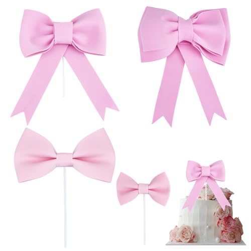 DELORIGIN 4 Stück Rosa Schleife als Tortenaufsatz Zum Geburtstag 4 Stile Schaumstoff Schleife Tortendekoration Übergroße Schleife Prinzessinnen Tortenaufsatz Für Frauen Hochzeitstag von DELORIGIN