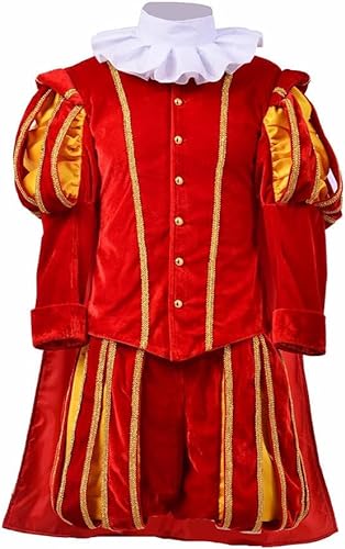DELURA Herren-Outfit aus dem 18. Jahrhundert, mittelalterliche Renaissance, elisabethanisches Cosplay-Königskostüm, roter Anzug/164 (Size : Medium) von DELURA