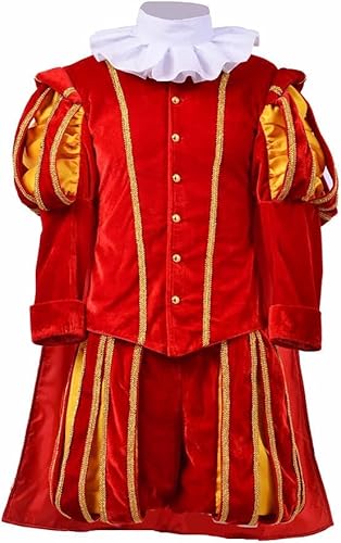 DELURA Herren-Outfit aus dem 18. Jahrhundert, mittelalterliche Renaissance, elisabethanisches Cosplay-Königskostüm, roter Anzug/164 (Size : Small) von DELURA