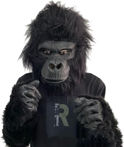 DELURA Vollkopf-Halloween-Gorilla-Maske mit Gorilla-Klauenhandschuh, schwarze Affen-Gorilla-Maske for Halloween-Cosplay-Maskerade-Kostümparty, pelzige Schimpansen-Maske/303 von DELURA