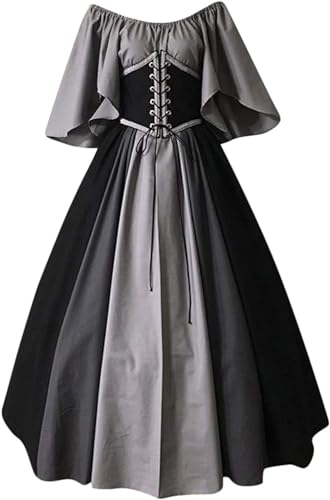 Mittelalterliches Renaissance-Kostümkleid for Damen, Vintage-Cosplay, viktorianisches Gothic-Korsettkleid, S-5XL/376 (Color : 002 Black, Size : 3X-Large) von DELURA