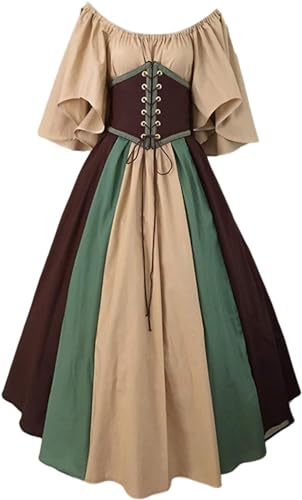 Mittelalterliches Renaissance-Kostümkleid for Damen, Vintage-Cosplay, viktorianisches Gothic-Korsettkleid, S-5XL/376 (Color : 002 Coffee, Size : Large) von DELURA