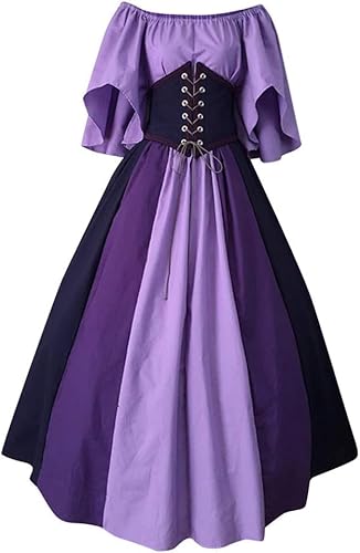 Mittelalterliches Renaissance-Kostümkleid for Damen, Vintage-Cosplay, viktorianisches Gothic-Korsettkleid, S-5XL/376 (Color : 002 Purple, Size : 3X-Large) von DELURA