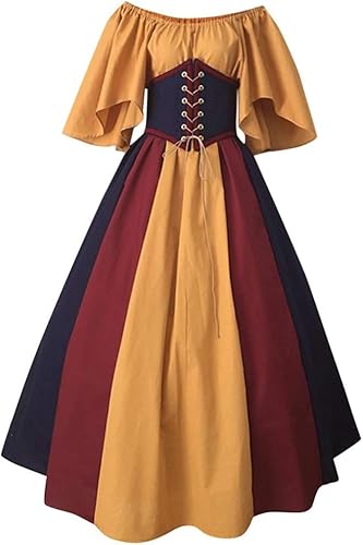 Mittelalterliches Renaissance-Kostümkleid for Damen, Vintage-Cosplay, viktorianisches Gothic-Korsettkleid, S-5XL/376 (Color : 002 Yellow, Size : 3X-Large) von DELURA
