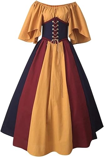 Mittelalterliches Renaissance-Kostümkleid for Damen, Vintage-Cosplay, viktorianisches Gothic-Korsettkleid, S-5XL/376 (Color : 002 Yellow, Size : 3X-Large) von DELURA