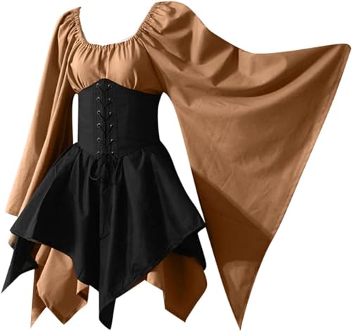 Mittelalterliches Renaissance-Kostümkleid for Damen, Vintage-Cosplay, viktorianisches Gothic-Korsettkleid, S-5XL/376 (Color : Black, Size : 5X-Large) von DELURA
