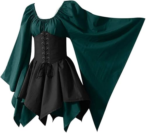 Mittelalterliches Renaissance-Kostümkleid for Damen, Vintage-Cosplay, viktorianisches Gothic-Korsettkleid, S-5XL/376 (Color : Green, Size : 3X-Large) von DELURA