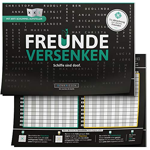 DENKRIESEN - Freunde VERSENKEN® - A5 Spielblock | Ab 8 Jahren | 2 Spieler | Familienspiel | Schiffe Versenken | Spaßiges Gesellschaftsspiel für Freunde und Familie | Cooles Design von DENKRIESEN