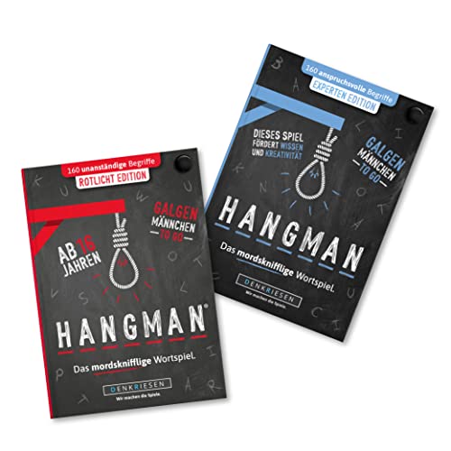 DENKRIESEN - Hangman Duo 2 - Experten Edition & Rotlicht Edition | Galgenmännchen to GO | Spielblock | Partyspiel | Reisespiel | Geschenkidee | Rätselblock - Spiel ab 2 Personen von DENKRIESEN