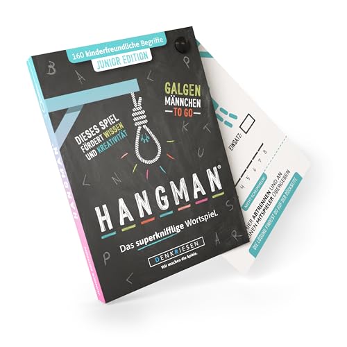 DENKRIESEN - HANGMAN - JUNIOR EDITION - "Galgenmännchen TO GO" | Spielblock | Kinderspiel | Reisespiel | Geschenkidee | Rätselblock - Spiel ab 2 Personen von DENKRIESEN