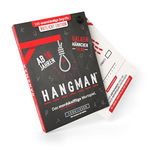 DENKRIESEN - Hangman - ROTLICHT Edition - Galgenmännchen to GO | Spielblock | Partyspiel | Reisespiel | Wichtelgeschenk | Geburtstagsgeschenk | Rätselblock - Spiel ab 2 Personen von DENKRIESEN