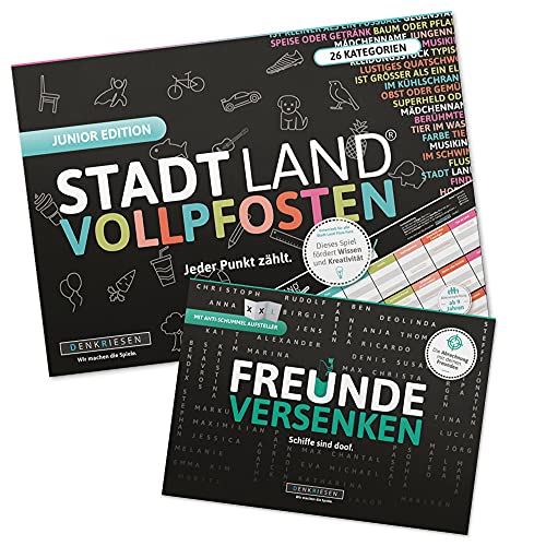 DENKRIESEN - Kids Pack - Stadt Land VOLLPFOSTEN JUNIOR Edition & Freunde VERSENKEN | Ab 6 Jahren | Familienspiel | Kindergeburtstag | Ostergeschenk | Spaß für die ganze Familie DENKRIESEN - Kids Pack - Stadt Land VOLLPFOSTEN JUNIOR Edition & Freunde VERSENKEN | Ab 6 Jahren | Familienspiel | Kindergeburtstag | Ostergeschenk | Spaß für die ganze Familie von DENKRIESEN
