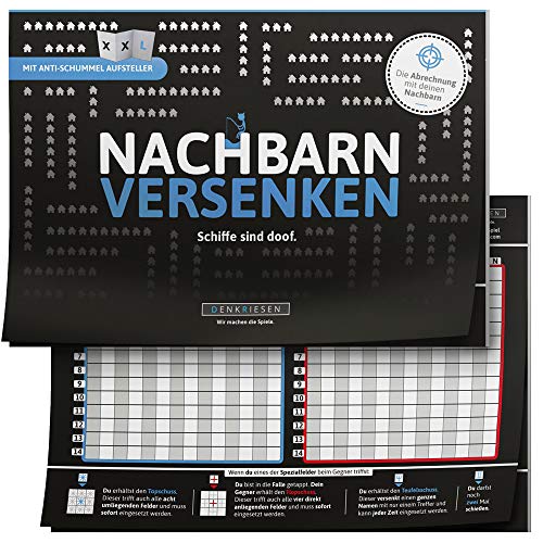 DENKRIESEN - NACHBARN VERSENKEN - Schiffe sind doof - Schiffe versenken neu aufgelegt | Spielblock | Partyspiel | Reisespiel | Wichtelgeschenk | Geburtstagsgeschenk | Spiel für 2 Personen von DENKRIESEN