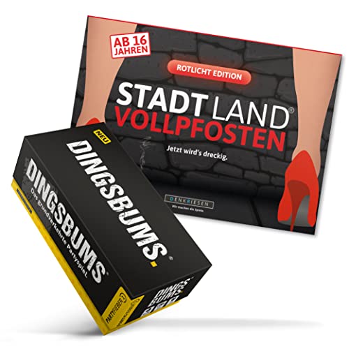 DENKRIESEN - Party Pack – PARTYFIEBER DINGSBUMS + Stadt Land VOLLPFOSTEN Rotlicht Edition | Lustige Partyspiele ab 16 | Versaut & witzig | Perfekt für Spieleabende von DENKRIESEN
