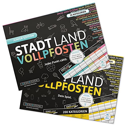 DENKRIESEN - Stadt Land VOLLPFOSTEN® - A4- Doppelpack - Kreatives Stadt Land Fluss | Für Klein und Groß | im handlichen DIN-A4 Format - Kinderspiel - Familienspiel - Geschenkidee | Ostergeschenk von DENKRIESEN