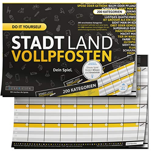 DENKRIESEN - Stadt Land VOLLPFOSTEN® - DO IT Yourself-Edition | Reisespiel | Familienspiel | Wichtelgeschenk Partyspiel | Stadt Land Fluss | Spielblock von DENKRIESEN