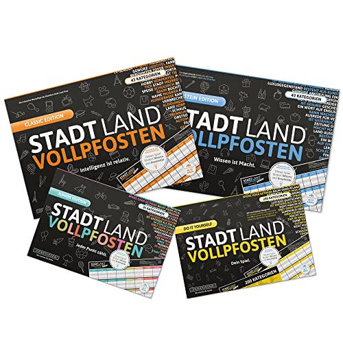 DENKRIESEN - Stadt Land VOLLPFOSTEN® - Family-Pack - Stadt Land FLUSS MEGA Pack - Innovative Spielesammlung | Familienspiele | Partyspiele | Geschenkidee von DENKRIESEN
