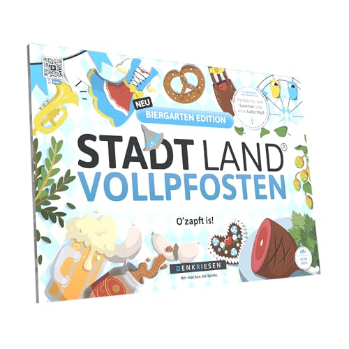 DENKRIESEN - Stadt Land VOLLPFOSTEN® Biergarten Edition – Lustiger Spielblock für Erwachsene & Kinder ab 14 Jahren | Wörterspiel mit 26 Kategorien | Stadt Land Fluss | Spiel für Gruppen & Familien von DENKRIESEN