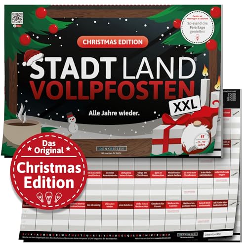 DENKRIESEN - Stadt Land VOLLPFOSTEN® Christmas Edition - 'Alle Jahre Wieder' - A3 | Weihnachtsspiel | Familienspiel | Stadt Land Fluss | Spielblock | Geschenkidee von DENKRIESEN