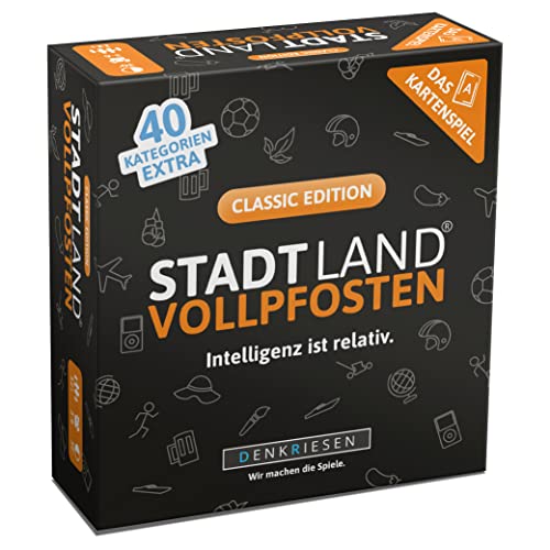 DENKRIESEN - Stadt Land Vollpfosten® – Das Kartenspiel - Classic Edition - 'Intelligenz ist relativ.' | Geschenk | Reisespiel | 240 Kategorien | ab 12 Jahren | 3-6 Spieler | Familie | Stadt Land Fluss von DENKRIESEN