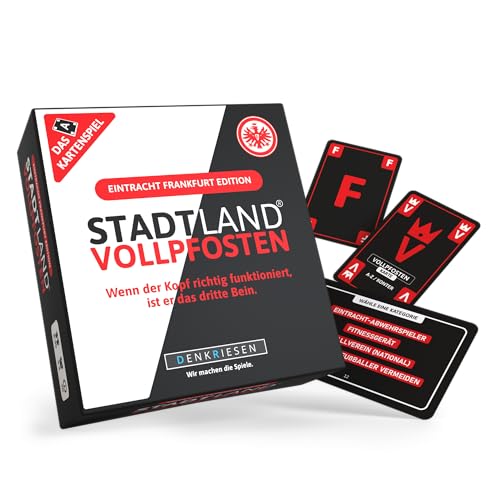DENKRIESEN - Stadt Land VOLLPFOSTEN® Das Kartenspiel – Eintracht Frankfurt Edition | Ab 8 Jahren | 3-6 Spieler | Eintracht-Fanartikel | Perfekt für Fußballfans und Spieleabende von DENKRIESEN