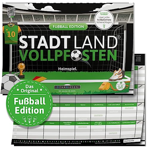 DENKRIESEN - Stadt Land VOLLPFOSTEN® - Fußball Edition - 'Heimspiel.' - DIN A4 Spielblock | ab 9 Jahren | 50 Blatt | Fußballfans | Quizspiel | Partyspiel | Geschenkidee von DENKRIESEN