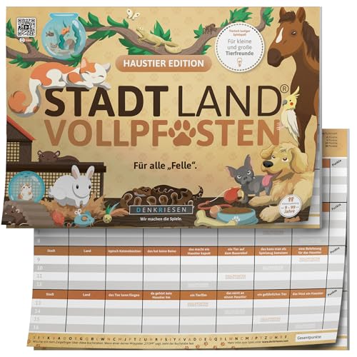 DENKRIESEN - Stadt Land VOLLPFOSTEN® - Haustier Edition | DIN A4 Spielblock | Ab 9 Jahren | ab 2 Spieler | Stadt Land Fluss | Familienspiel | Spielblock für Tierfreunde | Perfekt für Partys von DENKRIESEN