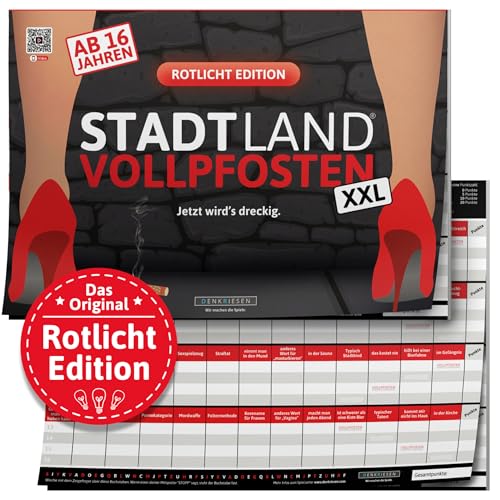 DENKRIESEN - Stadt Land VOLLPFOSTEN® - Rotlicht Edition - 'Jetzt wird's dreckig.' - Ab 16 Jahren - A3 | Partyspiel | Stadt Land Fluss | Spielblock | Scherzartikel | Geschenkidee von DENKRIESEN