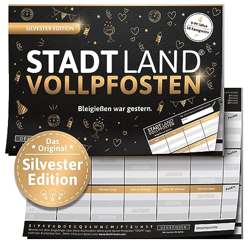 DENKRIESEN - Stadt Land VOLLPFOSTEN® - Silvester Edition - Bleigießen war gestern - A5 | Partyspiel | Stadt Land Fluss | Spielblock | Geschenkidee | Spaß vorprogrammiert von DENKRIESEN