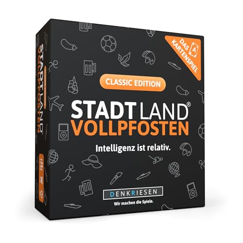 Stadt Land Vollpfosten Kartenspiel für Familien - Classic Edition | Gesellschaftsspiel für Erwachsene und Kinder ab 12 Jahren & 200 Kategorien für 3-6 Spieler | Stadt Land Fluss Reisespiel Wortspiel von DENKRIESEN