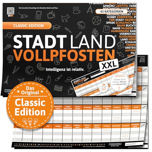 DENKRIESEN Stadt Land VOLLPFOSTEN® - Classic Edition | Familienspiel ab 12 Jahren | Wortspiel für 2-50 Spieler | Stadt Land Fluss | Gesellschaftsspiel & Partyspiel im XXL DIN A3 Format von DENKRIESEN